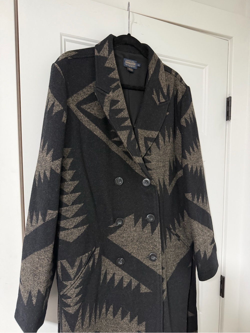 Pendleton Black/Brown/Grey Mirror Lake Geometric Wool Womens Pea Coat - Size XL